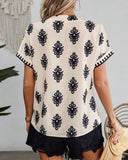 Printed V-neck short-sleeved elegant blouse