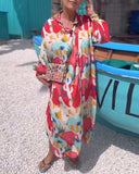 Long Sleeve Button Printed Tie Dye Maxi Shirt Dress