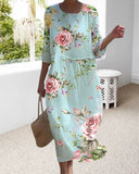 Elegant floral print crew neck dress