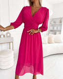 V-Neck Solid Color Waist Dress