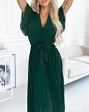 Solid color ruffled sleeves V-neck elegant dress