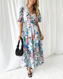 Floral print V-neck elegant dress