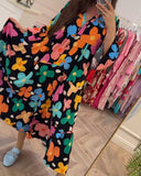 Colorful floral print bell sleeve casual dress