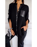 Paneled sequin button casual top