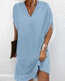Slit sleeve solid color elegant dress
