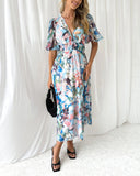 Floral print V-neck elegant dress