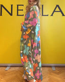 Colorful floral print bell sleeve casual dress