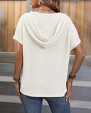 Button Batwing Sleeve Drawstring Hooded Top