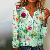 Floral Print V Neck Long Sleeve Blouse