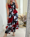 Floral print sleeveless pleated elegant dress