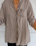 Paneled sequin button casual top