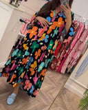 Colorful floral print bell sleeve casual dress