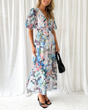 Floral print V-neck elegant dress