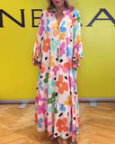 Colorful floral print bell sleeve casual dress