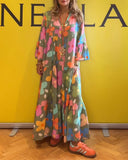 Colorful floral print bell sleeve casual dress