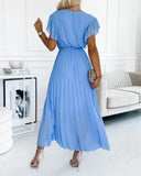 Solid color ruffled sleeves V-neck elegant dress