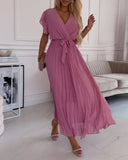 Solid color ruffled sleeves V-neck elegant dress