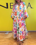 Colorful floral print bell sleeve casual dress