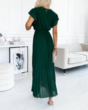 Solid color ruffled sleeves V-neck elegant dress