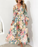 Floral print V-neck elegant dress