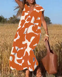 Geometric Print V-Neck Sleeveless Flowy Maxi Dress