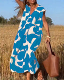 Geometric Print V-Neck Sleeveless Flowy Maxi Dress