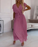 Solid color ruffled sleeves V-neck elegant dress