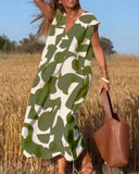 Geometric Print V-Neck Sleeveless Flowy Maxi Dress