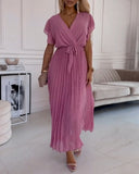 Solid color ruffled sleeves V-neck elegant dress