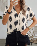 Printed V-neck short-sleeved elegant blouse