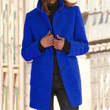 Solid Color Button Stand Collar Woolen Jacket