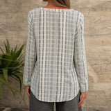 Women's Pocket Vertical Striped V Neck Button Blouse