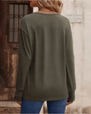 Solid V Neck Drop Shoulder Button Detail Long Sleeve Shirt