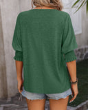 Notched Neck Lantern Sleeve Plain T-Shirt