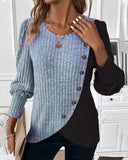 Contrast Round Neck Button Decor shirt