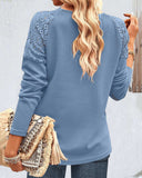 Lace Stitching Button Front V Neck Long Sleeve Top Shirt