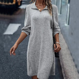 Solid Color Shift Dress with Long Sleeves and Zipper