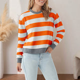 Round Neck Striped Fashion Slim Fit Long Sleeve Sweatshirt