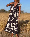 Geometric Print V-Neck Sleeveless Flowy Maxi Dress