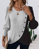 Contrast Round Neck Button Decor shirt