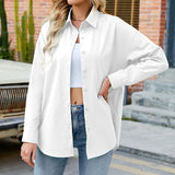 Women's Solid Candy Color Loose Casual Long Sleeve Shirt Blouse