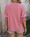 Notched Neck Lantern Sleeve Plain T-Shirt