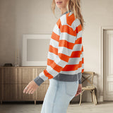 Round Neck Striped Fashion Slim Fit Long Sleeve Sweatshirt