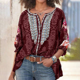 Ethnic Doll Sleeve Vintage Print Shirt