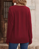 Solid V Neck Drop Shoulder Button Detail Long Sleeve Shirt