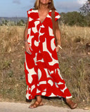 Geometric Print V-Neck Sleeveless Flowy Maxi Dress