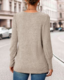 Soild Color Square Neck Button Decor Long Sleeve Split Top