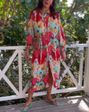 Long Sleeve Button Printed Tie Dye Maxi Shirt Dress