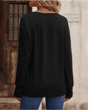 Solid V Neck Drop Shoulder Button Detail Long Sleeve Shirt