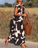 Geometric Print V-Neck Sleeveless Flowy Maxi Dress